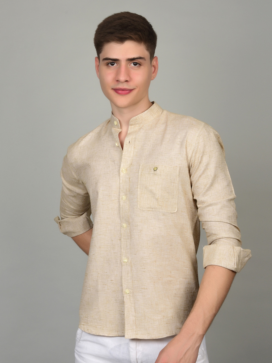 Heed Attentive Men Standard Mandarin Collar Linen Party Shirt