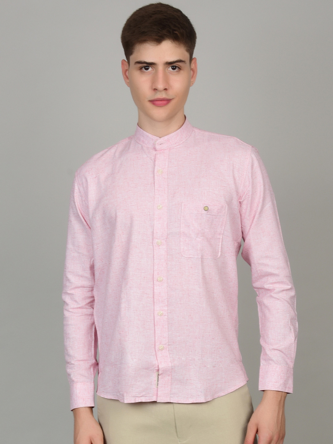 Heed Attentive Men Standard Mandarin Collar Linen Casual Shirt