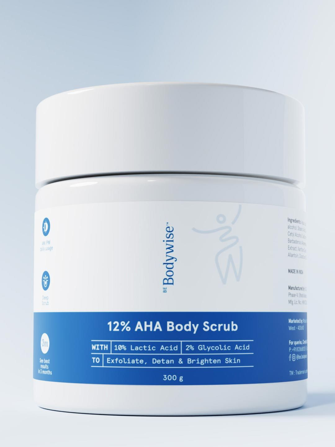 Be Bodywise 12% AHA BHA Body Scrub with 10% Lactic Acid & 2% Glycolic Acid - 300 g