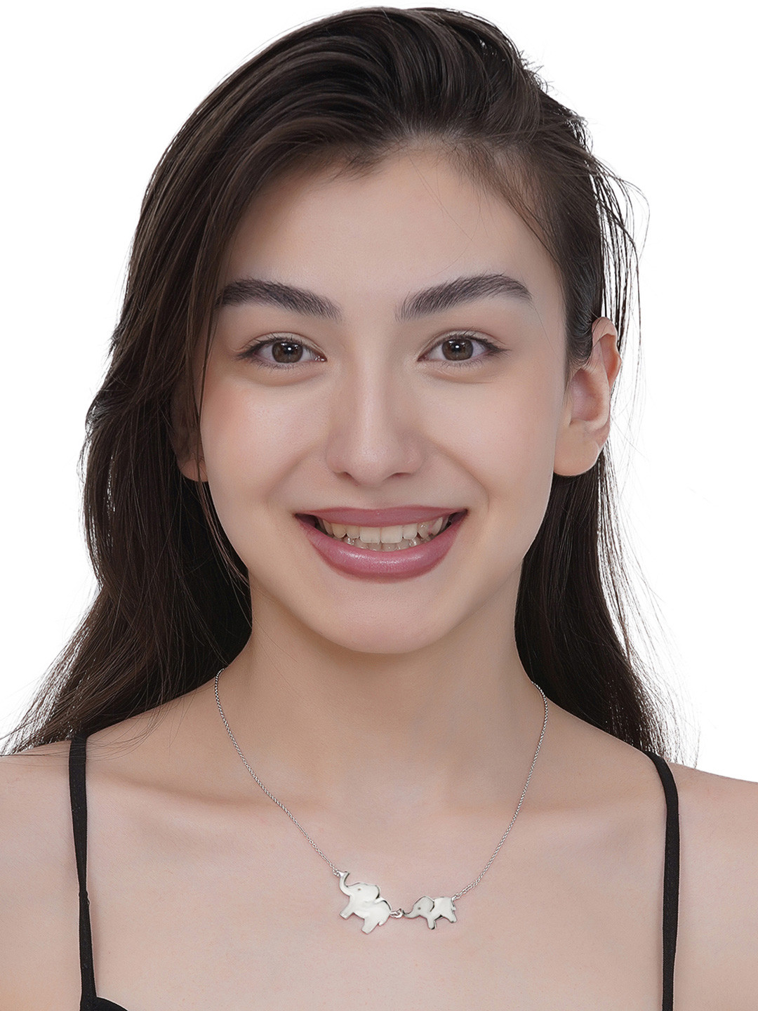 Carlton London Rhodium-Plated Elephant Pendant Chain