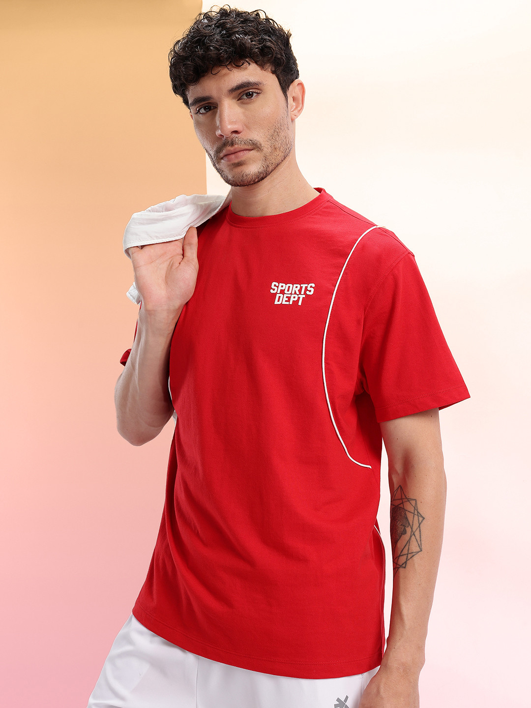 HRX by Hrithik Roshan Contrast Piping Drop-Shoulder Sleeves Lifestyle T-shirt