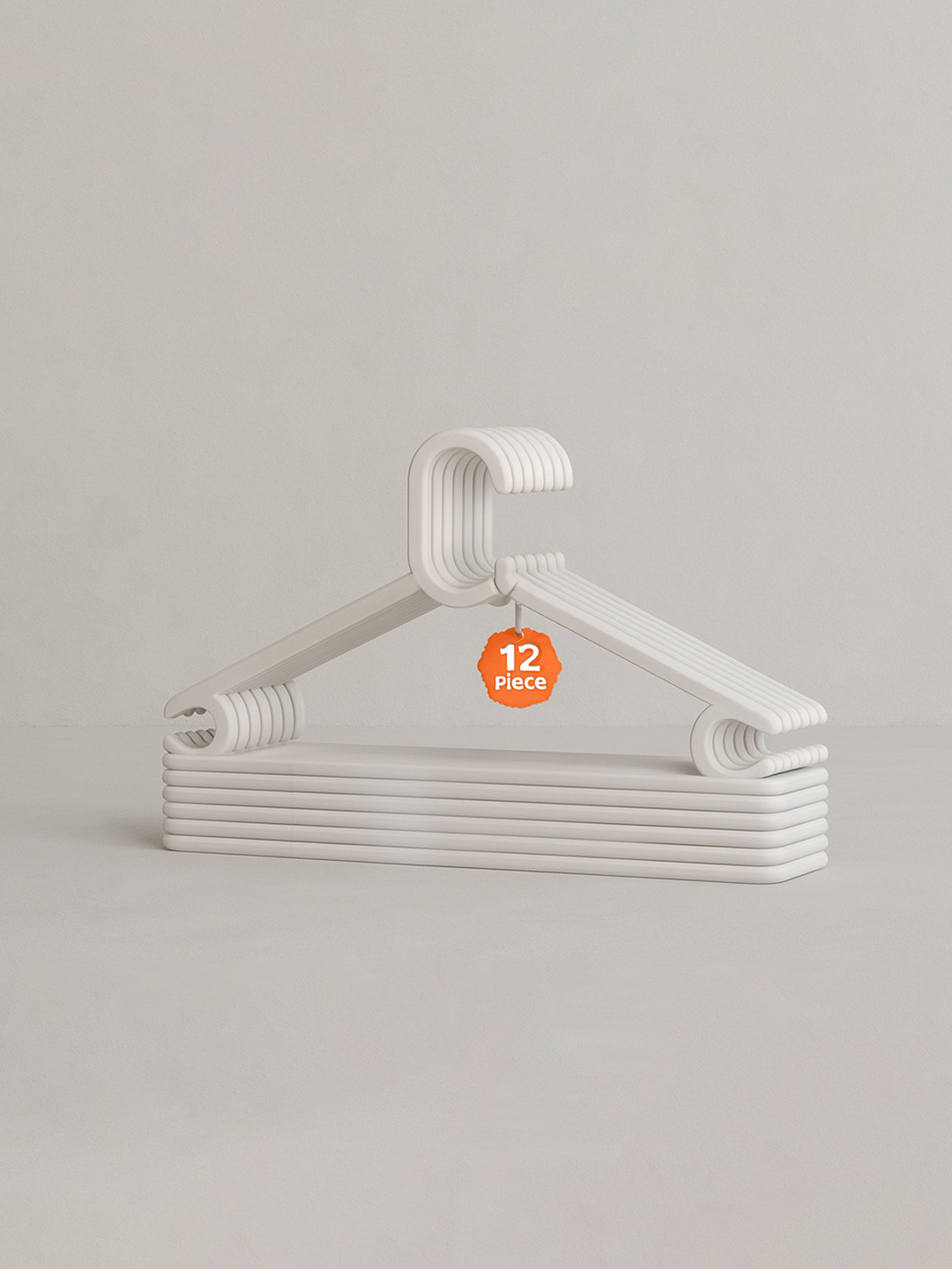 Kuber Industries White 12-Pcs Supreme Plastic Clothes Hangers With Hook