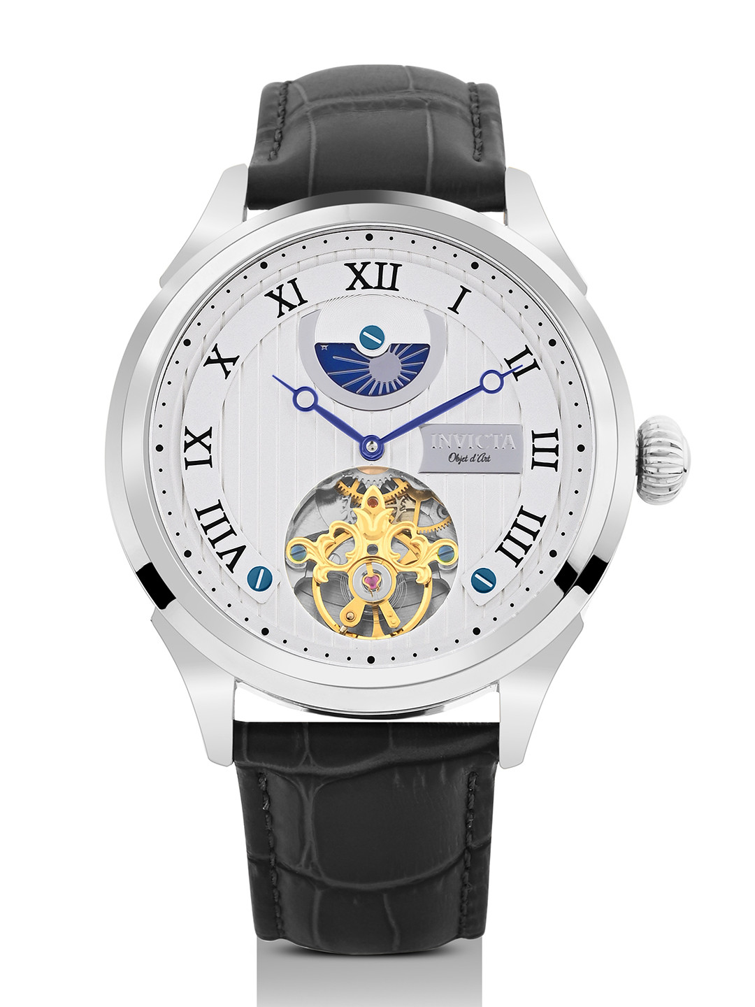 Invicta Men Objet D Art Dial & Leather Straps Analogue Automatic Watch 44008