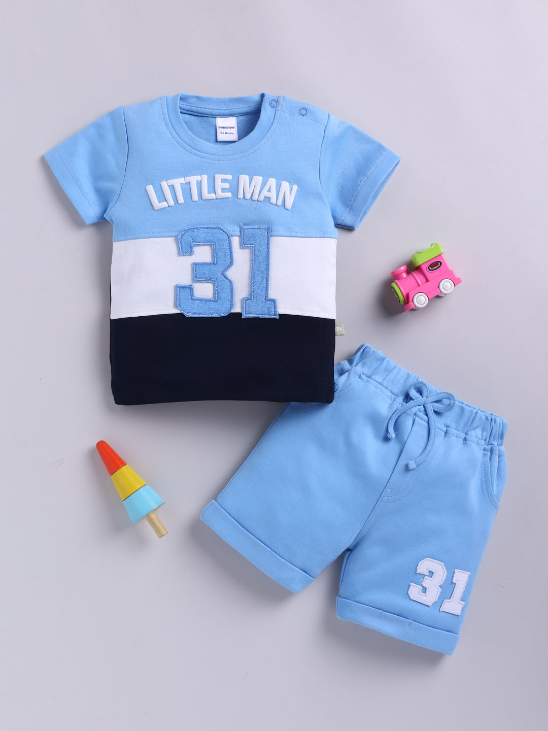 Moms Love Infant Boys Puff Typography Print Pure Cotton Clothing Set