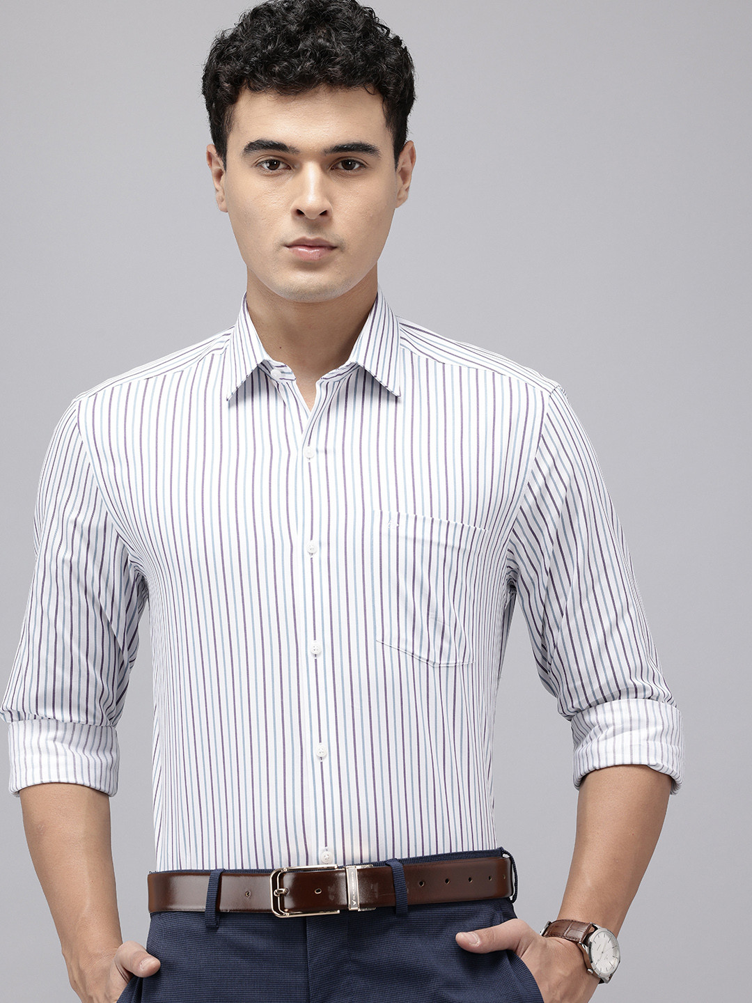 Arrow Manhattan Slim Fit Striped Pure Cotton Formal Shirt