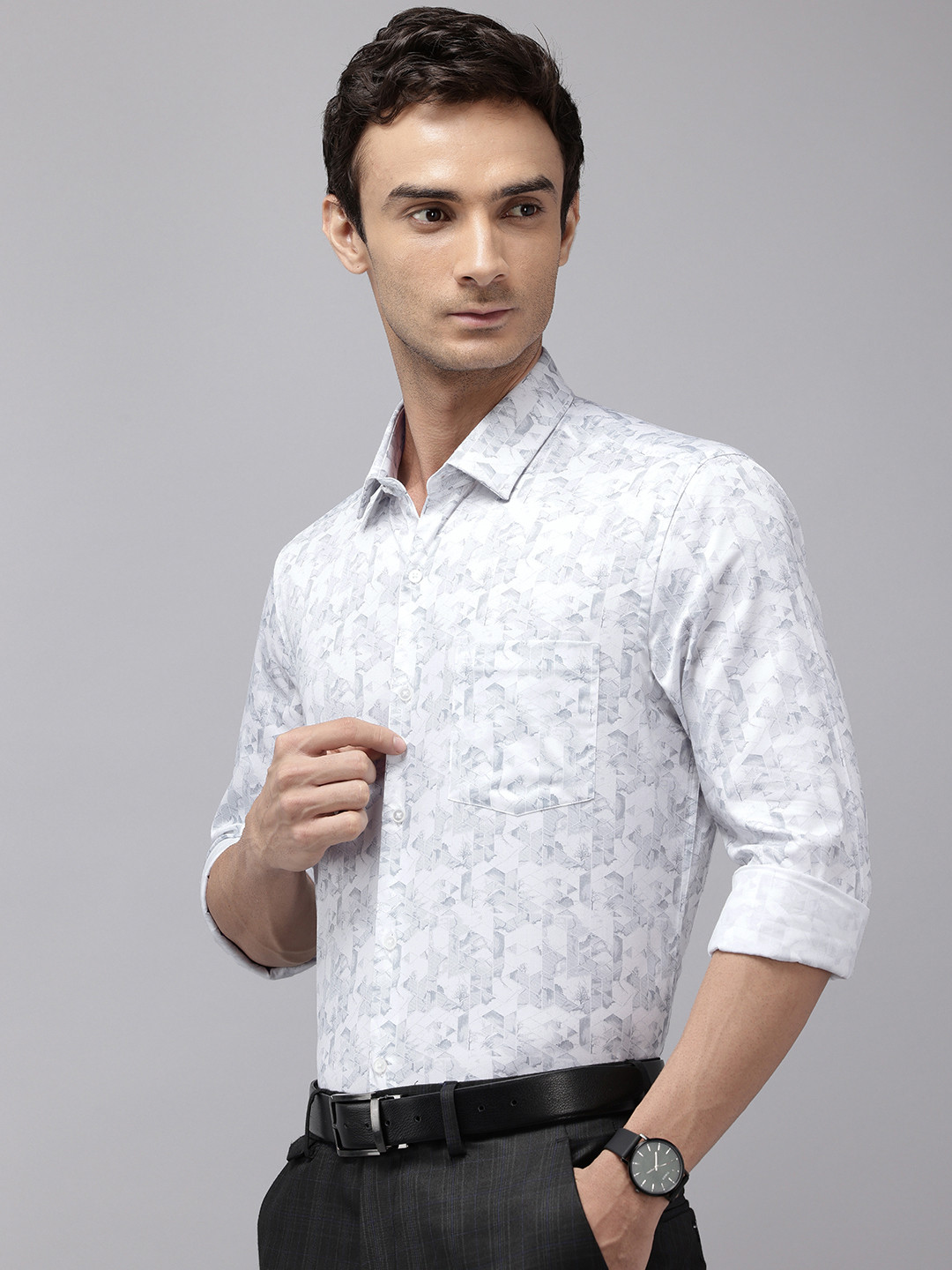 Arrow Manhattan Slim Fit Geometric Printed Pure Cotton Formal Shirt