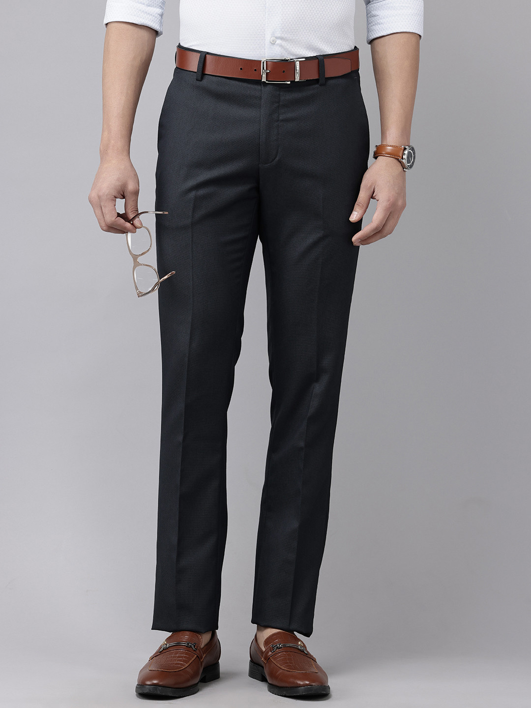 Arrow Men Textured Tailored Fir Formal Trousers