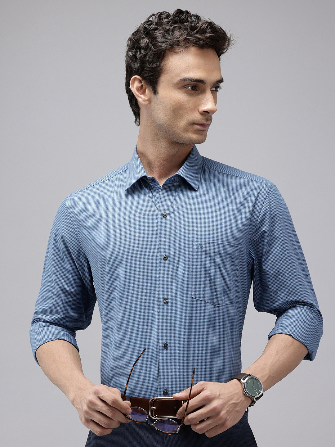 Arrow Pure Cotton Manhattan Slim Fit Micro Checked Textured Formal Shirt