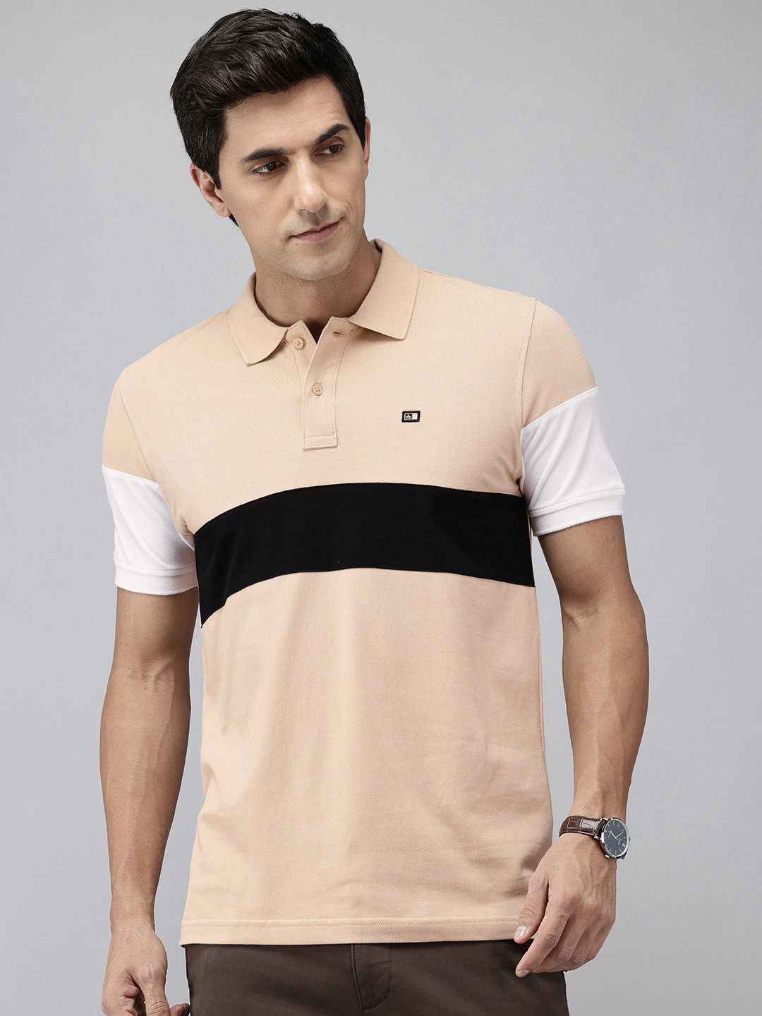 Arrow Sport Colourblocked Polo Collar Pure Cotton T-shirt