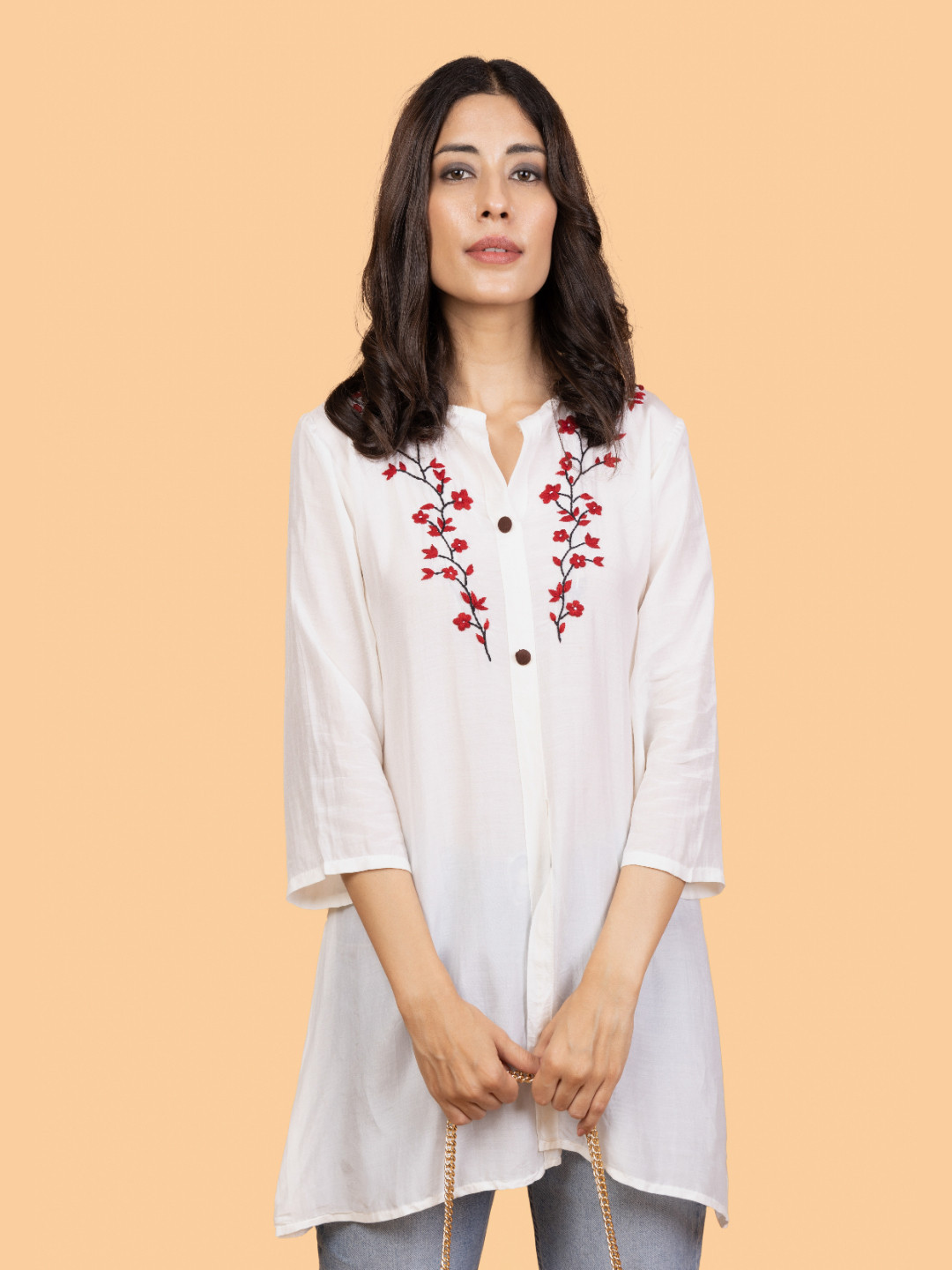 GHARANA INDIA Pure Muslin Chikankari Embroidered Top