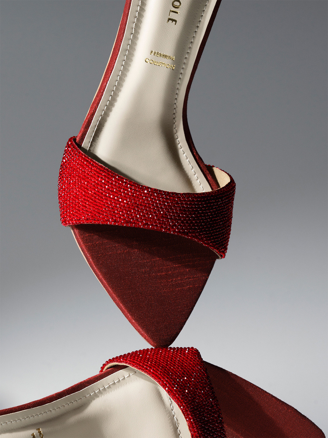 Signature Sole Red Crystal Embellished Block Mule Heel