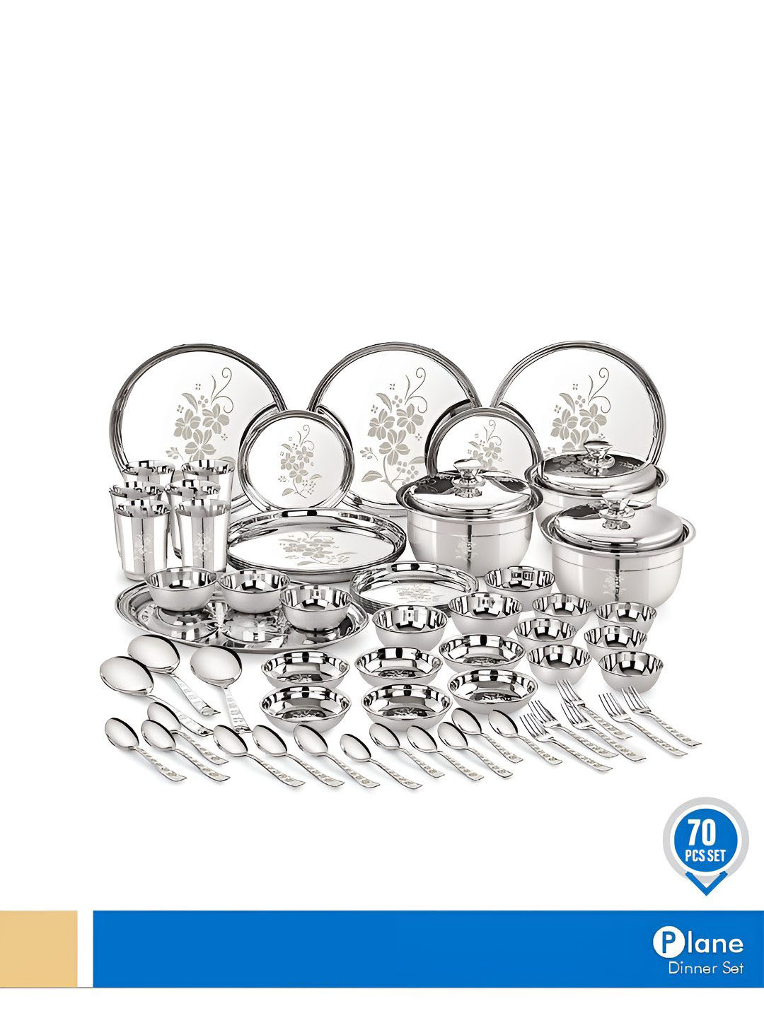 Neelam Shagun Silver Floral Stainless Steel Dishwasher Safe 50 Piece Dinner Set