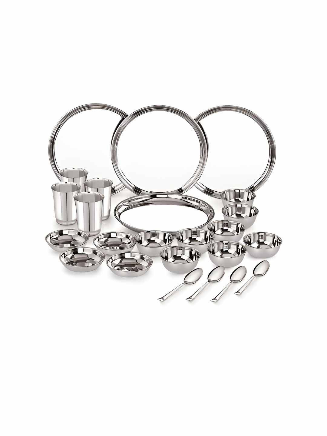 Neelam Shagun Silver Solid Stainless Steel Dishwasher Safe 24 Piece Dinner Set