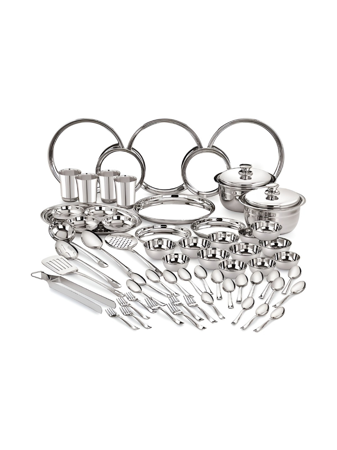 Neelam Shagun Silver Solid Stainless Steel Dishwasher Safe 65 Piece Dinner Set