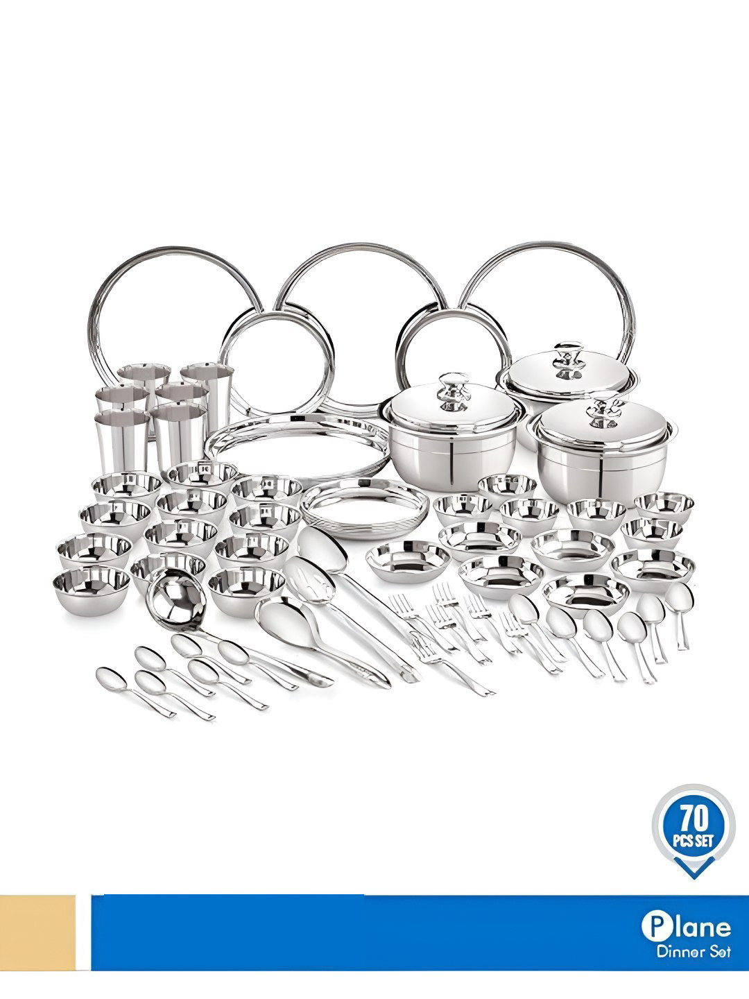 Neelam Shagun Silver Solid Stainless Steel Dishwasher Safe 50 Piece Dinner Set