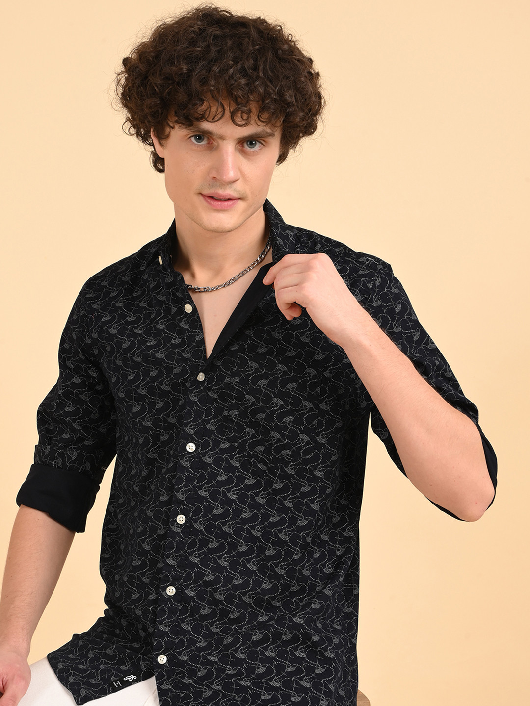 Guns & Sons Premium Abstract Printed Spread Collar Pure Cotton Shirt