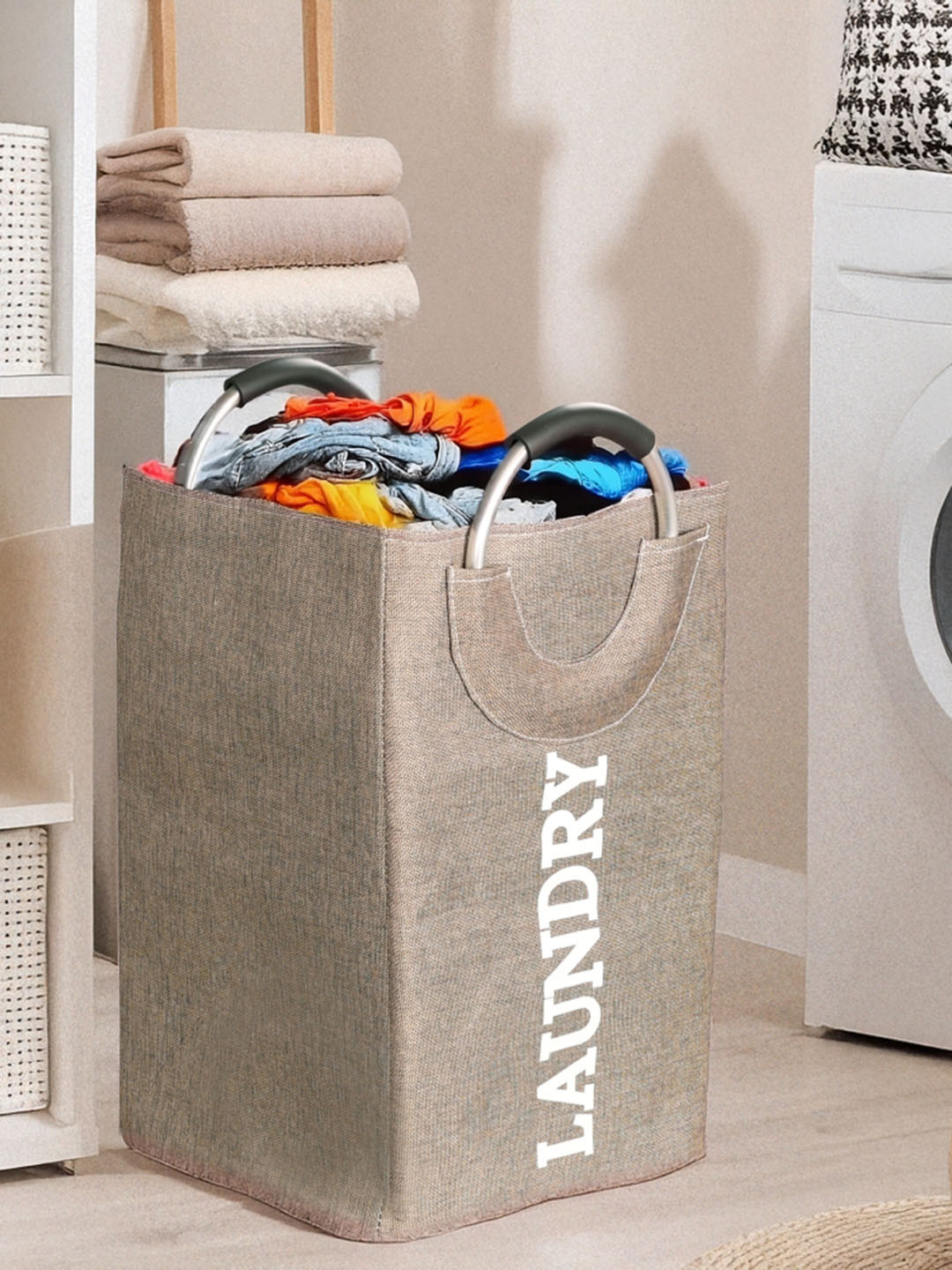 Stylista Grey Durable & Foldable Laundry Bag with Metallic Handle