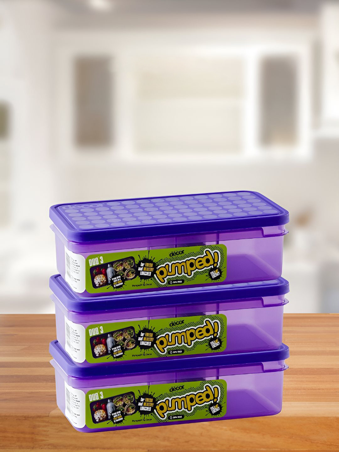 Decor Pumped Duo Blue Plastic Dishwasher Safe 3 Piece Snap Fridge Container