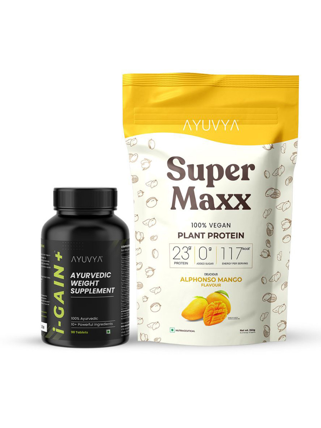Ayuvya Set of 2 i-Gain+ 90 Tablets & Supermaxx Mango 250g Weight Gain