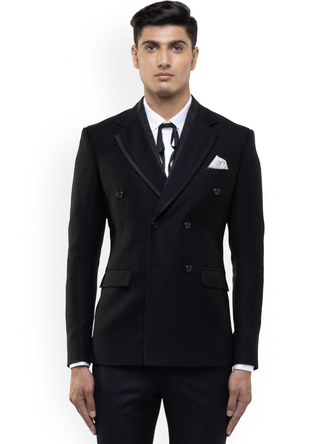 SDS By Kushal Shah Peak Lapel Double Breasted Tuxedo Three-Piece Suit