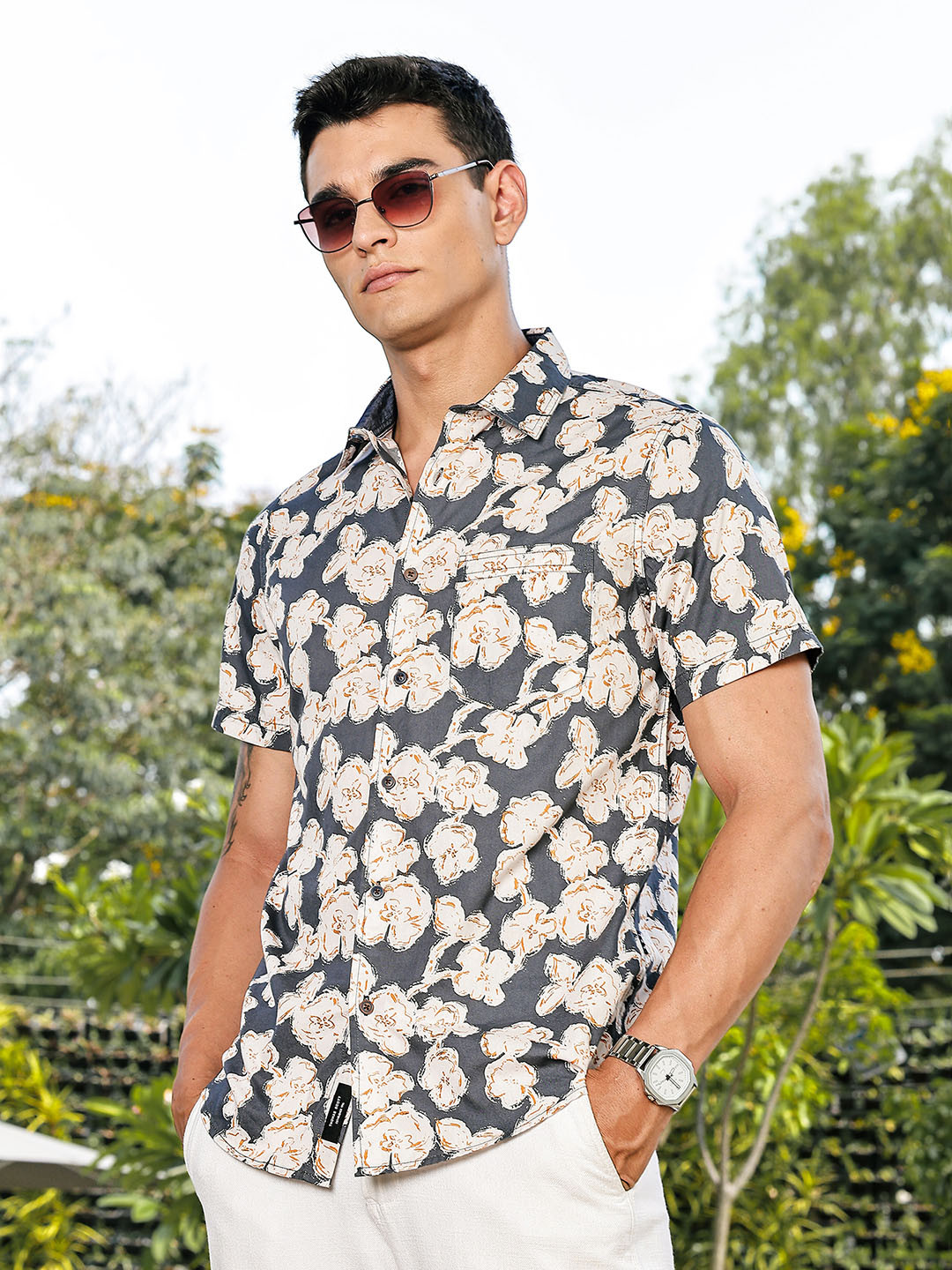 Thomas Scott Men Premium Printed Pure Cotton Casual Shirt