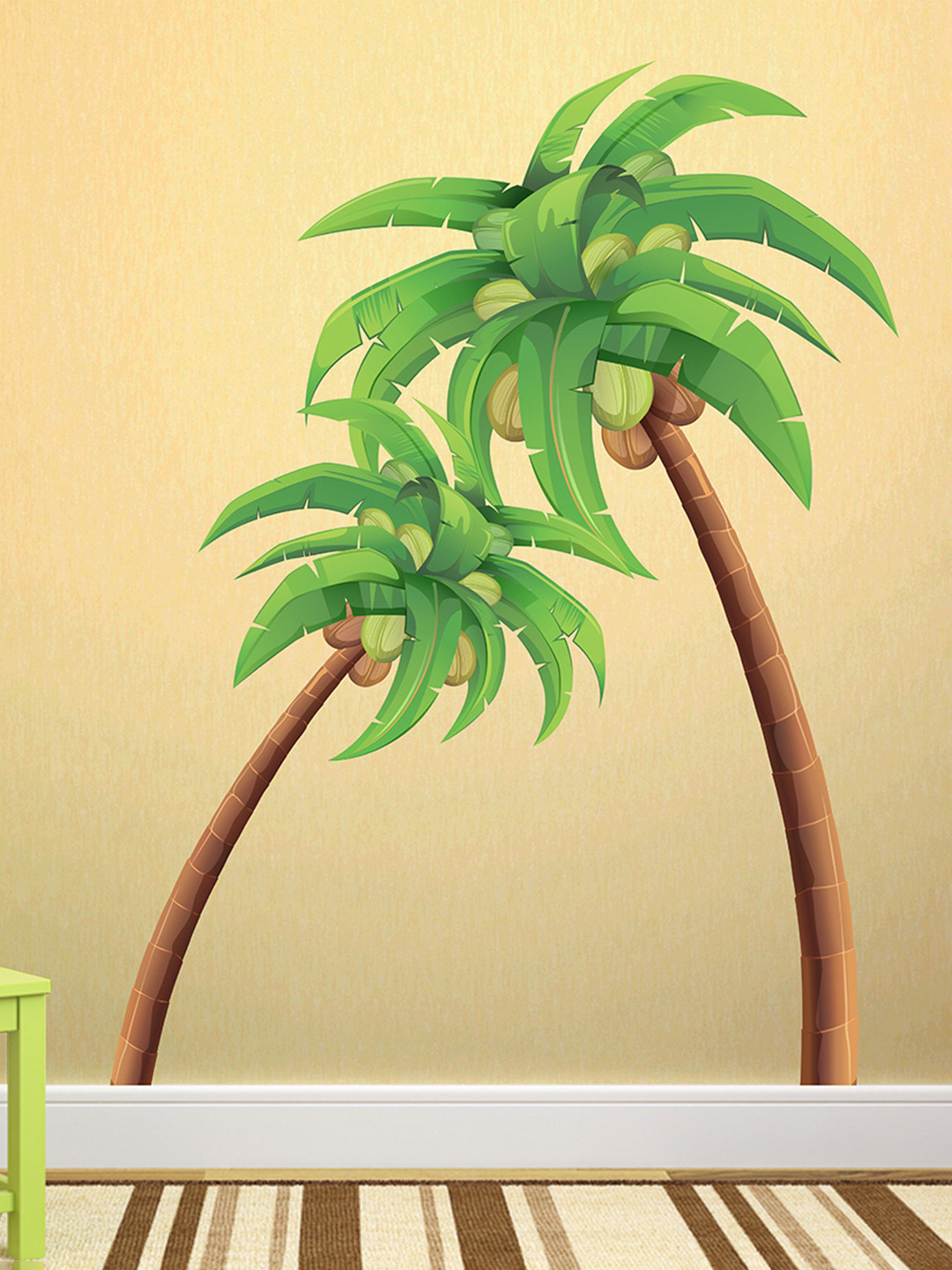 LANSTICK Green & Brown Coconut Tree Self Adhesive Wall Sticker