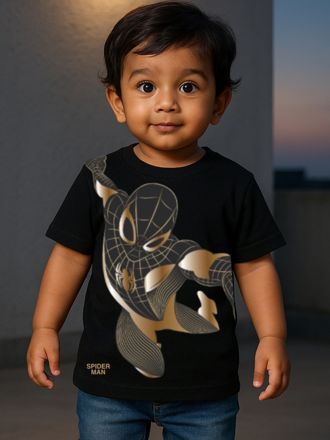 Nap Chief Infants Unisex Spider Man Gold Printed Pure Cotton Relaxed Fit T-shirt
