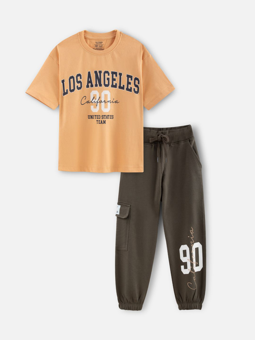 Nap Chief Kids Unisex Los Angeles Varsity Printed Pure Cotton T-Shirt & Cargo Joggers