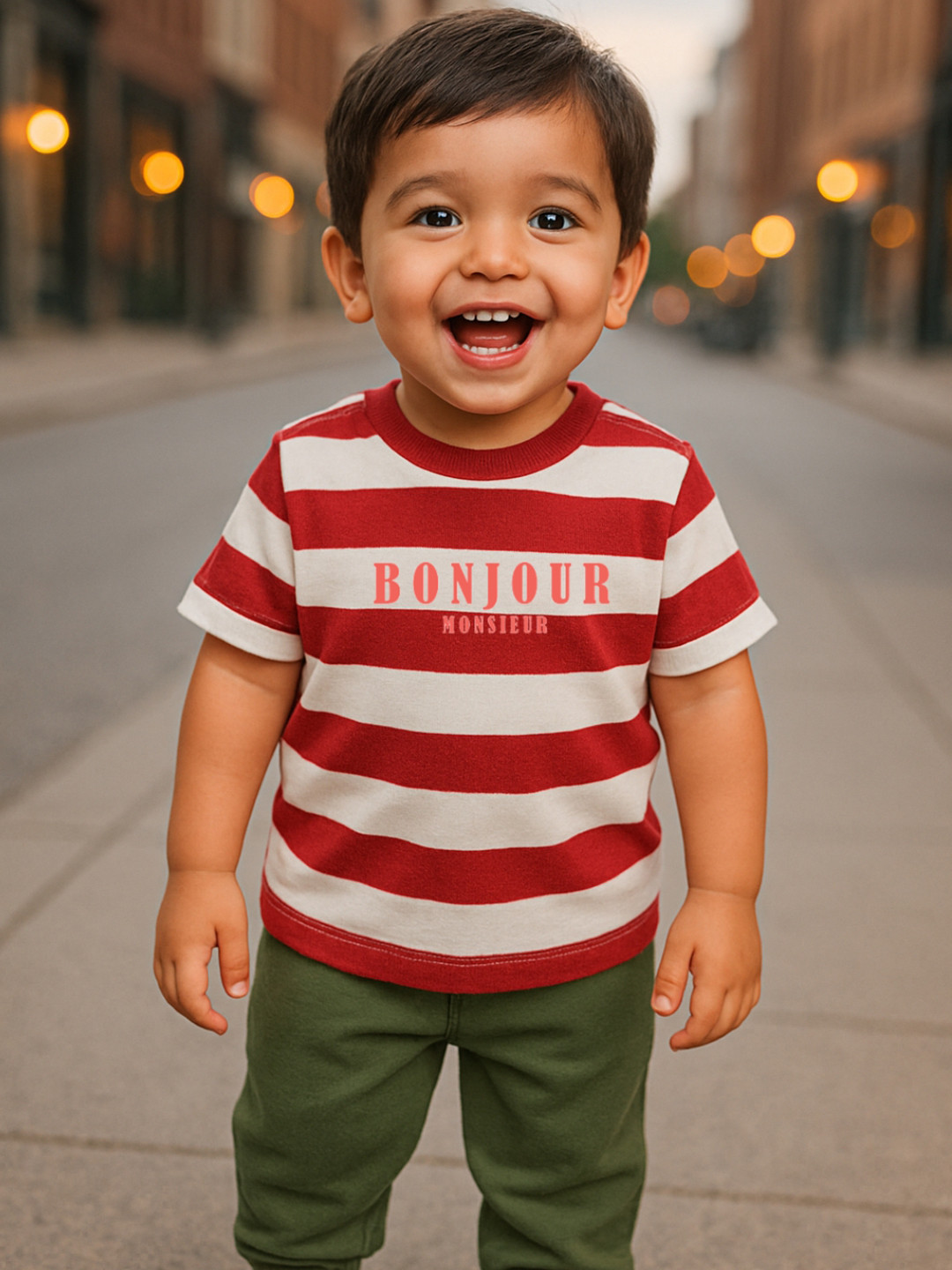 Nap Chief Infants Unisex Striped Bonjour Monsieur Pure Cotton T-Shirt & Cargo Joggers