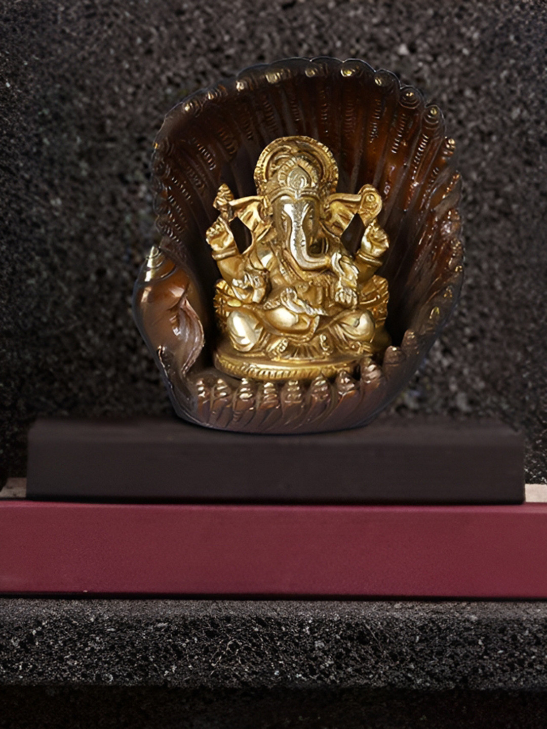 Exotic India Lord Ganesha in An Oyster Brown Brass Metallic Prayer Room Small Showpiece - 5.5 Inches