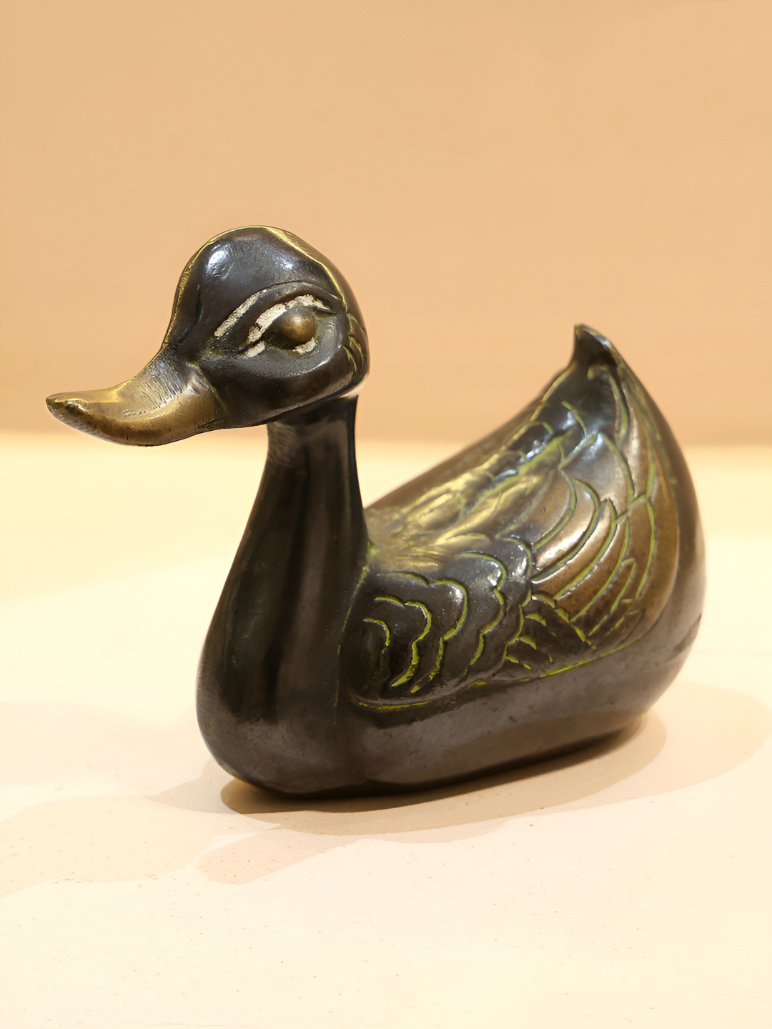 Exotic India Duck Black Brass Metallic Living Room Small Showpiece - 4.8 Inches