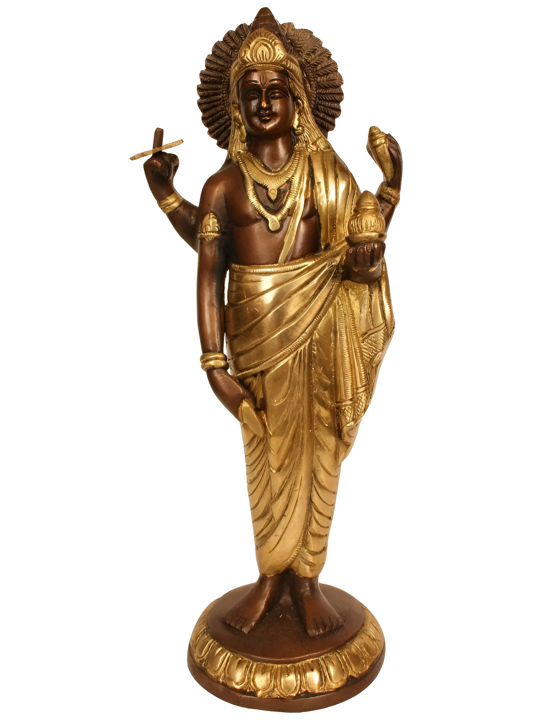 Exotic India Dhanvantari the Physician of Gods Brown Brass Metallic Prayer Room Hand Made Medium Showpiece - 11.3 Inches