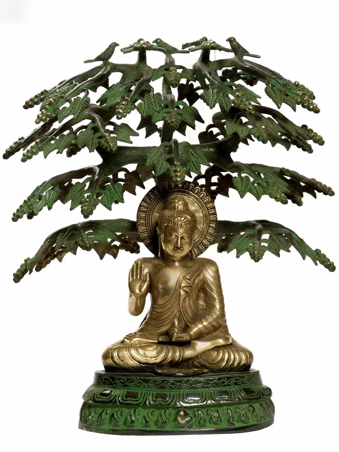 Exotic India Horse Cart Green Brass Metallic Home Office Hand Made Large Showpiece - 21 Inches