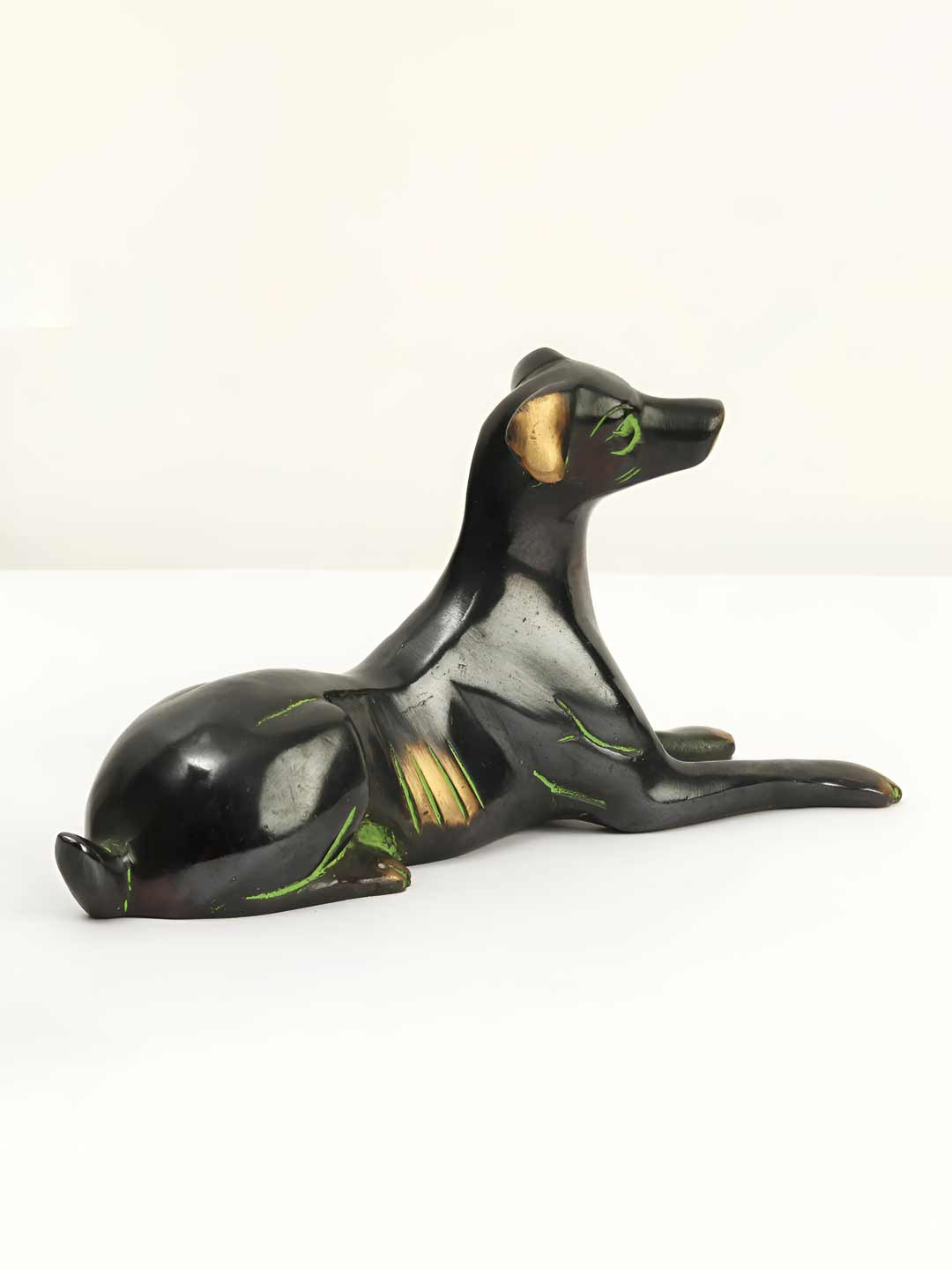 Exotic India Dog Black Brass Metallic Home Office Small Showpiece - 4.8 Inches