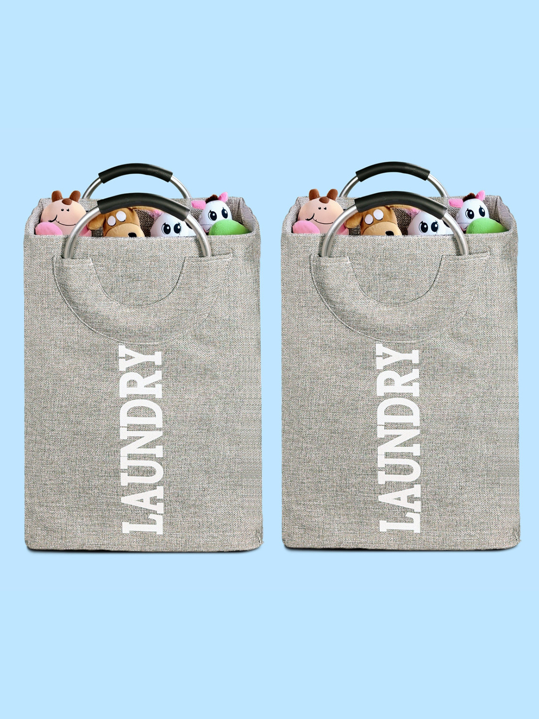 Stylista 2-Pcs Grey Printed Durable & Foldable Laundry Bag with Metal Handle