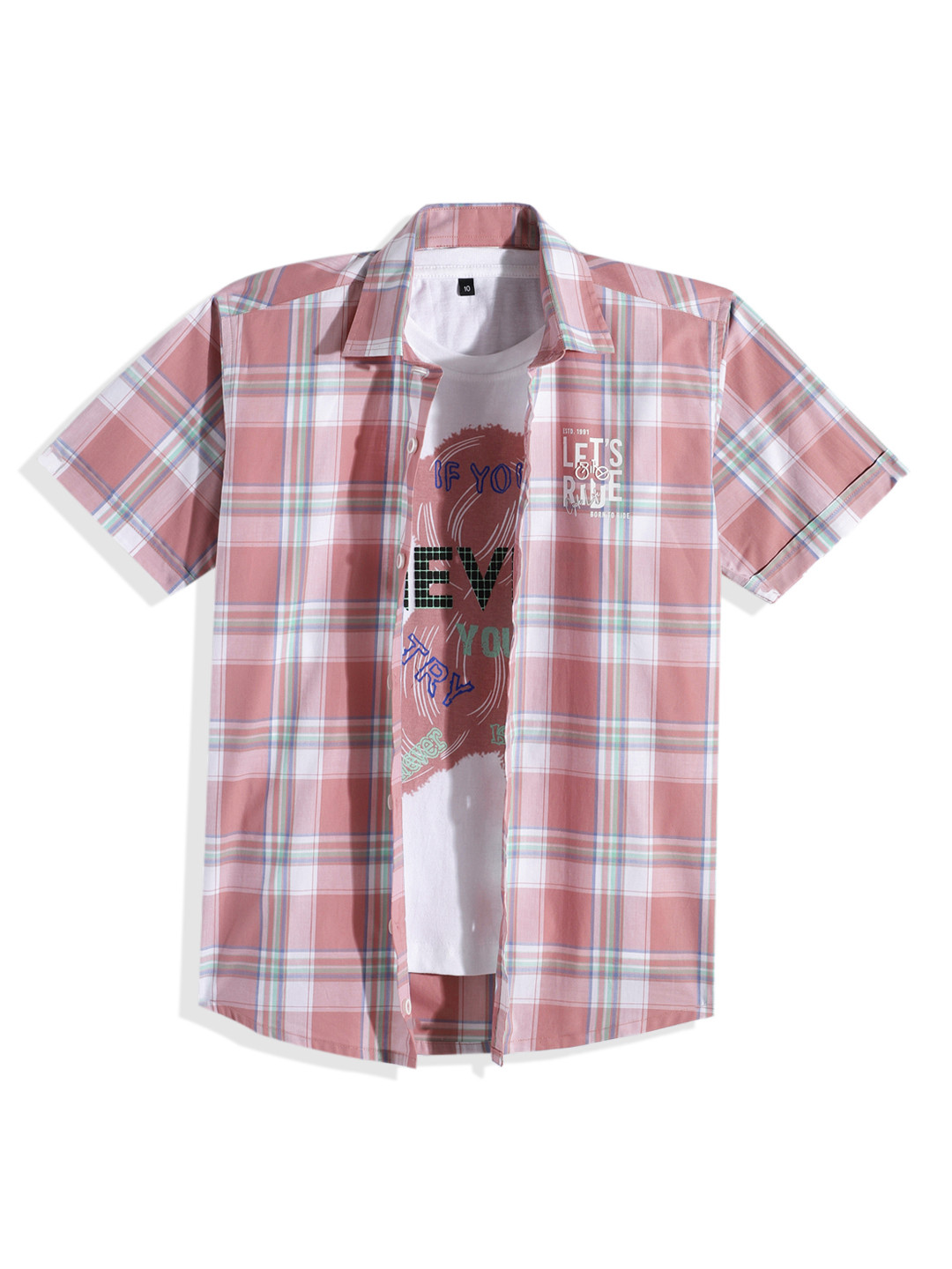 CHARCHIT Boys Tartan Checks Casual Shirt With T-Shirt