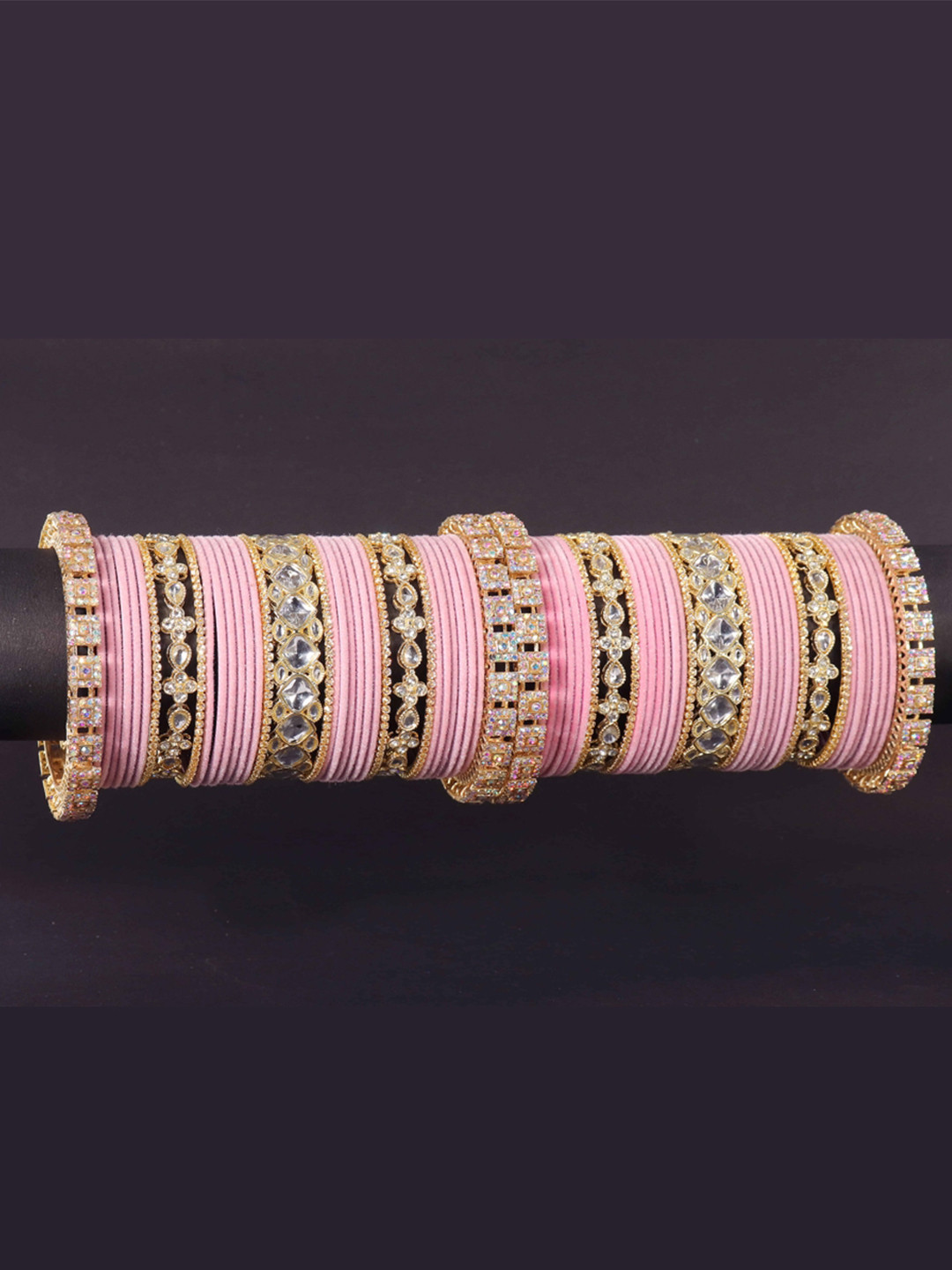 ZULKA Set of 70 Velvet Zircon Diamond Studded Bridal Chuda Bangles