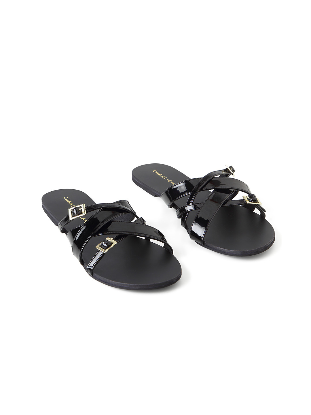 CHAAL CHALAN Ayra Black Multi Strap Flats