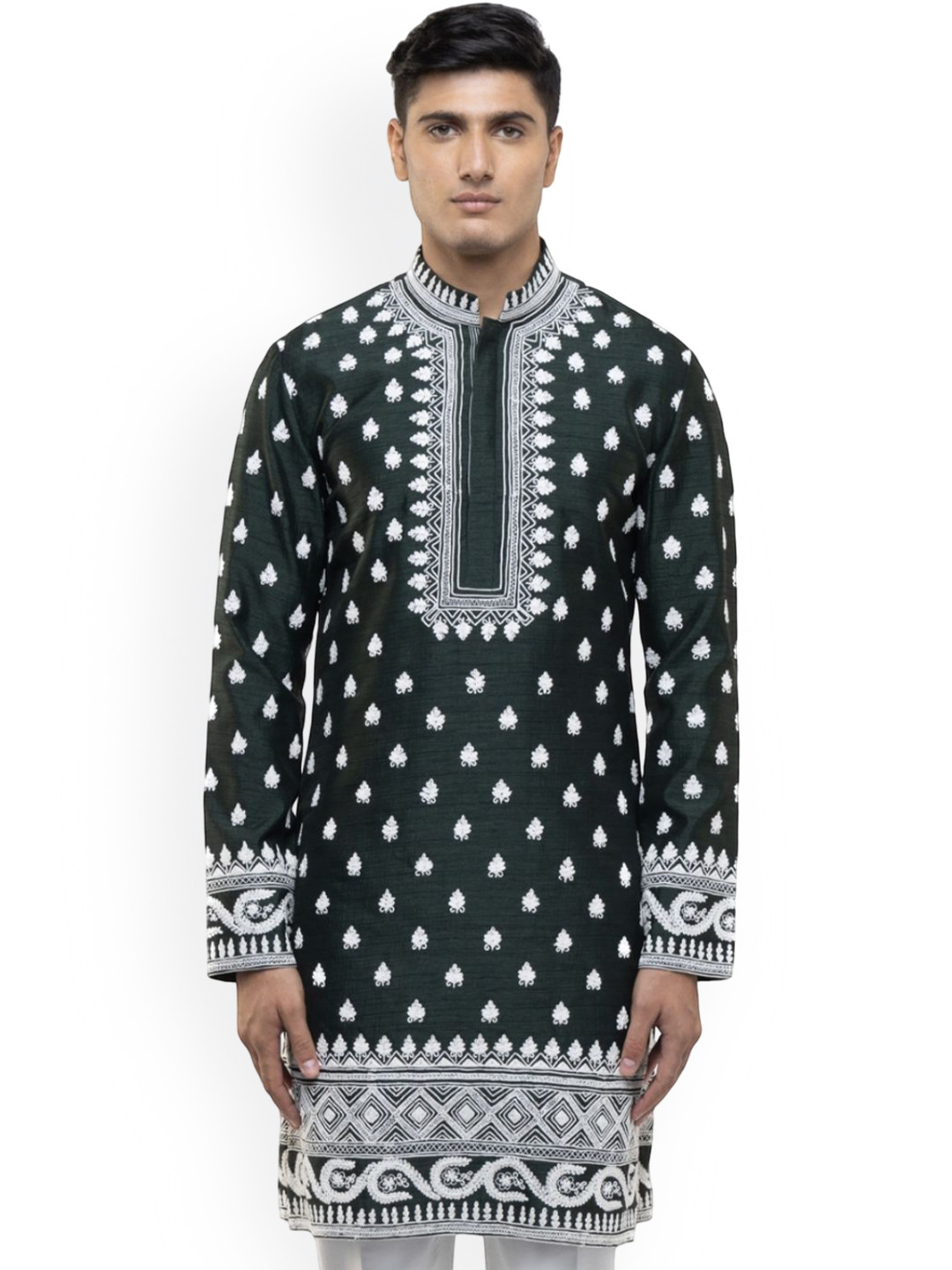 SDS By Kushal Shah Men Floral Embroidered Thread Work Kurta with Trousers Kurta Sets