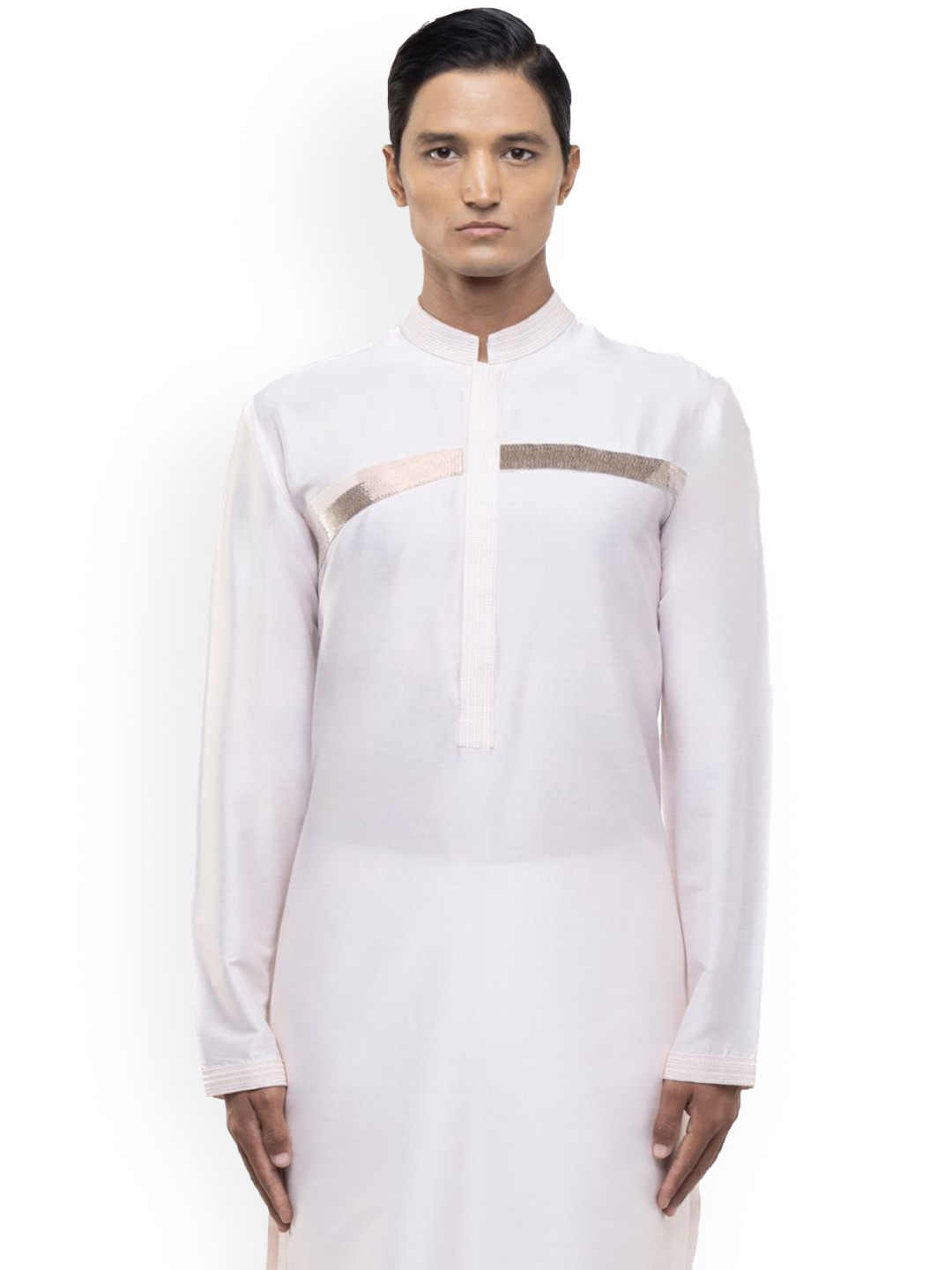 SDS By Kushal Shah Geometric Yoke Design Mandarin Collar Silk Straight Kurta With Trousers