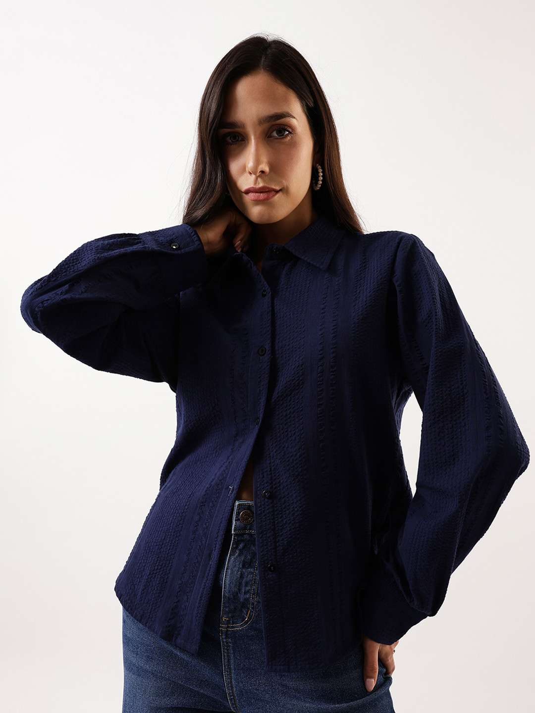 DL Woman Textured Full Sleeves Regular Fit Shirt
