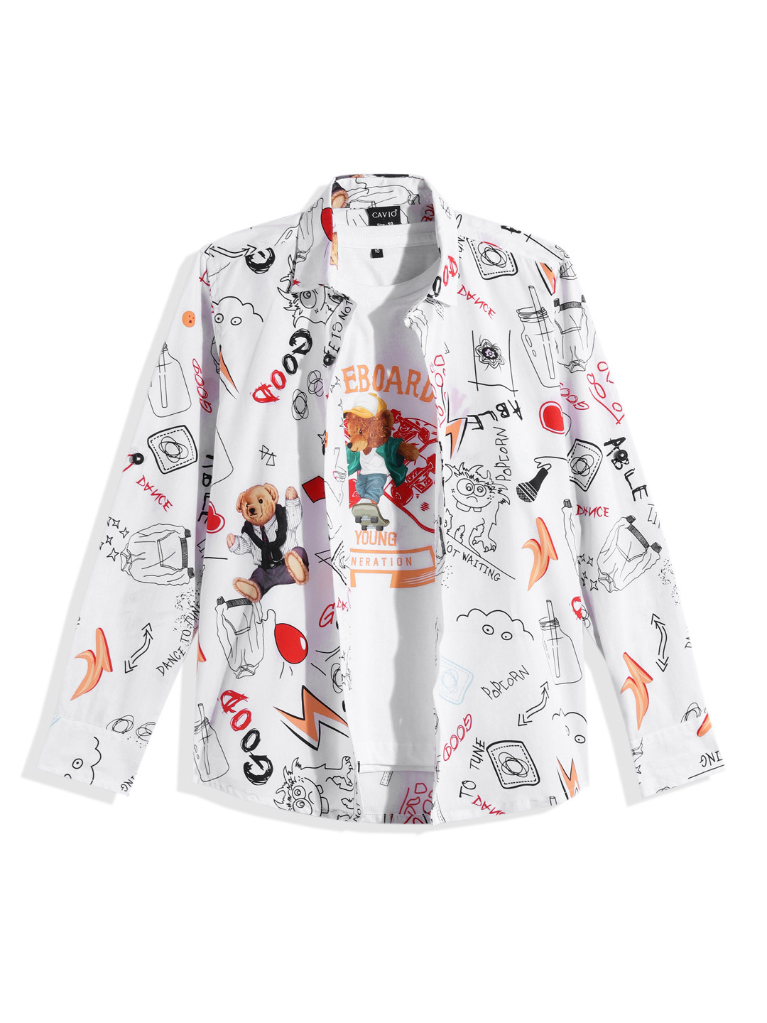 CAVIO Boys Printed Casual Shirt with T-shirt