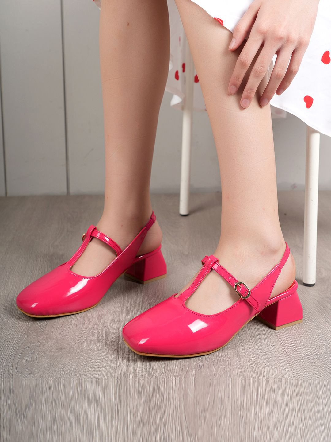 DressBerry Women Block Heel Square Toe Mary Janes