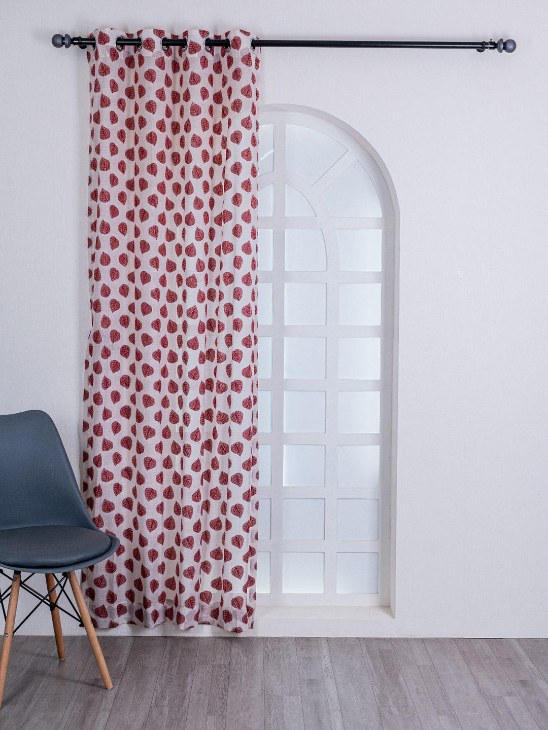 Parda Online White & Red Floral Printed Linen Door Curtain