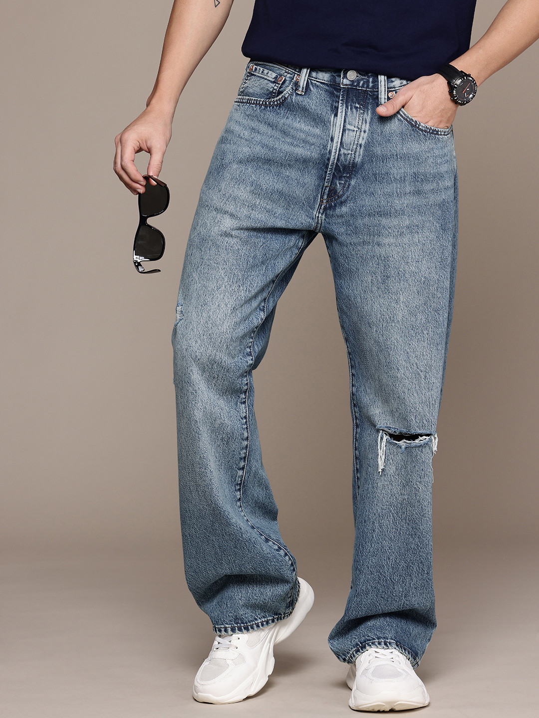 GAP Men Loose Fit Highly Distressed Heavy Fade Pure Cotton Jeans
