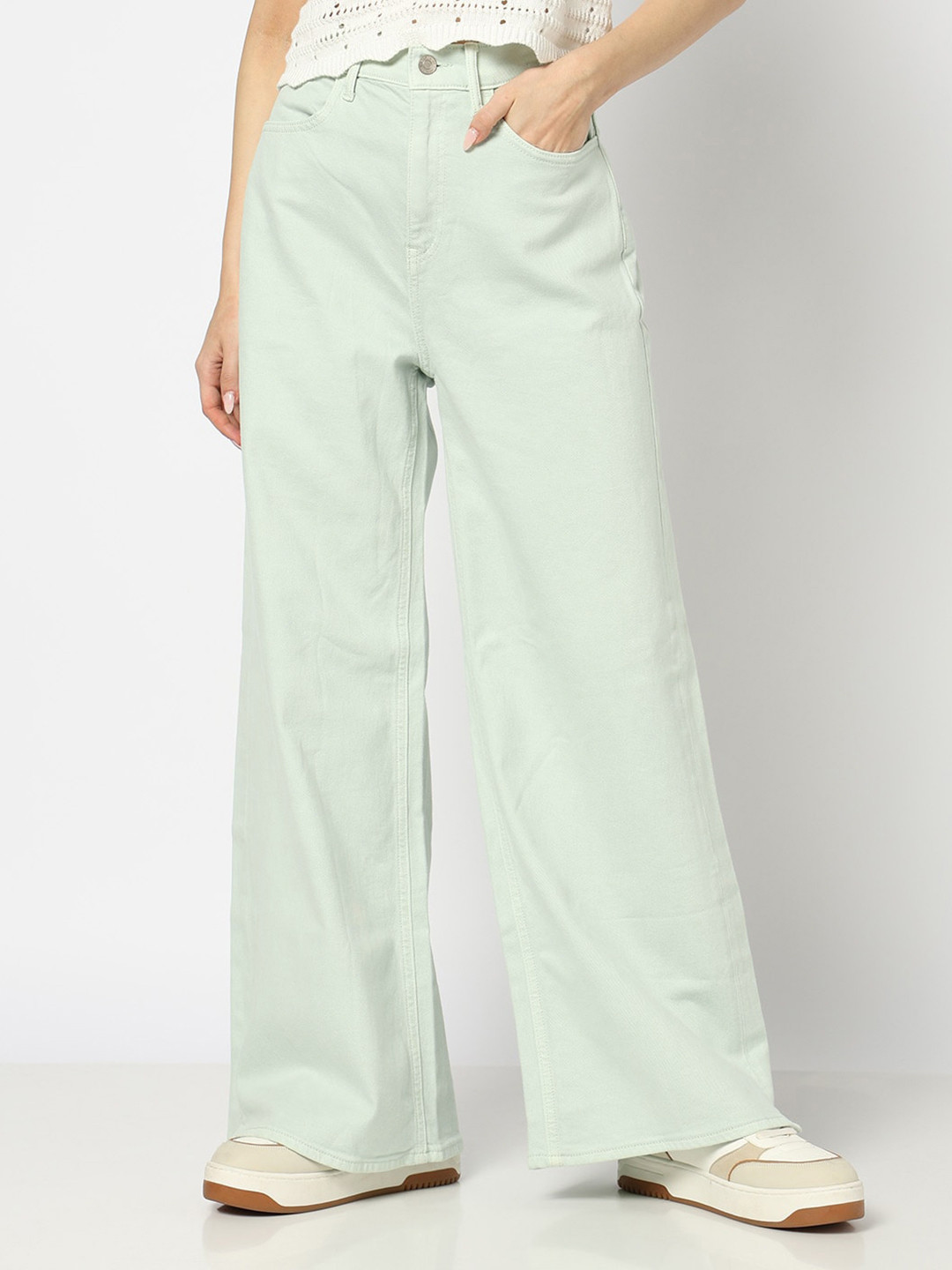 GAP Women Wide Leg Mid-Rise Stretchable Jeans