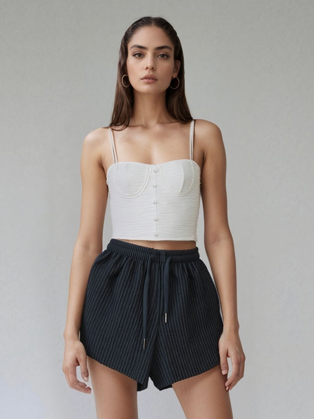 Outzidr Women Black Textured Knit Shorts