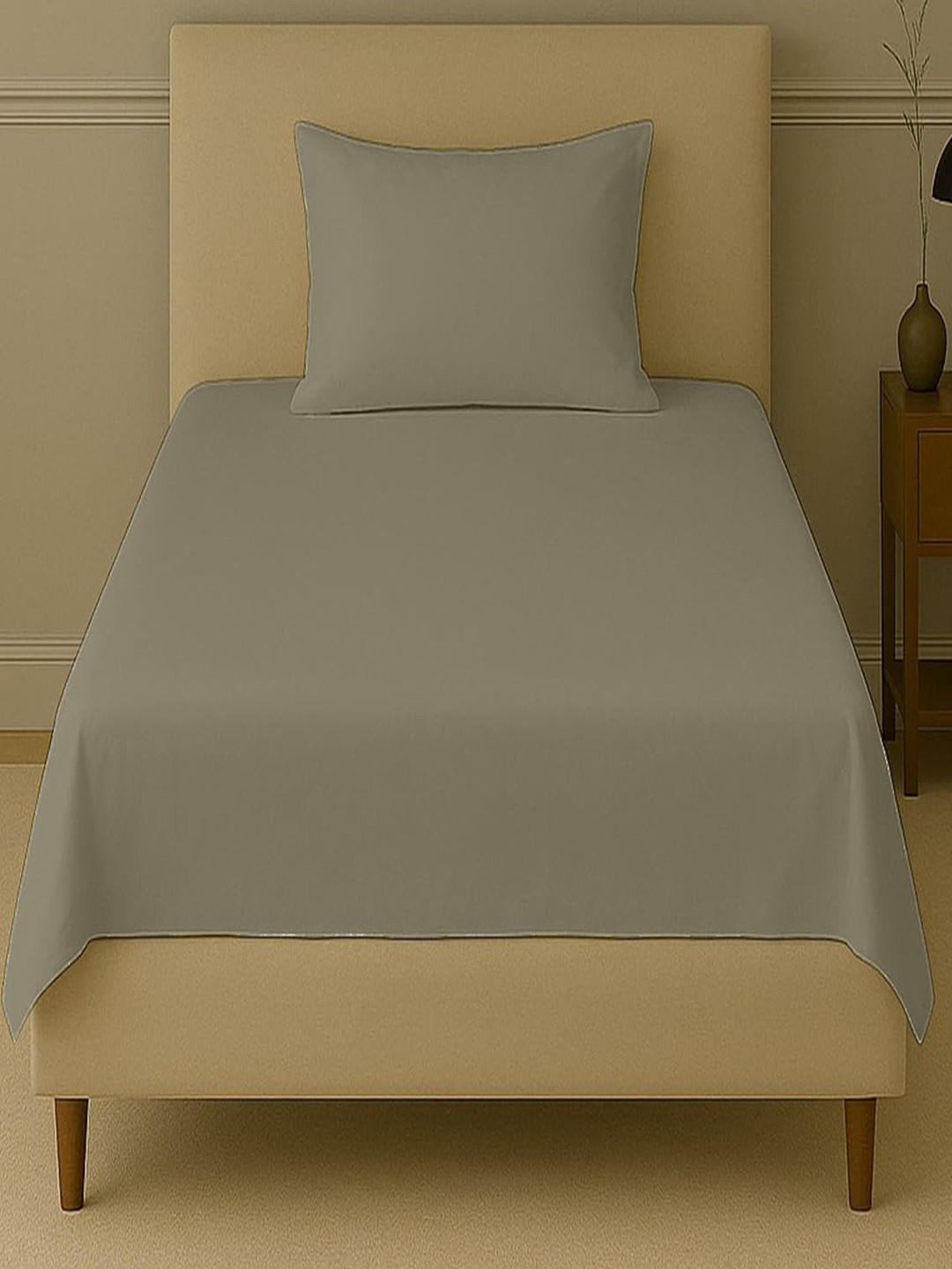 Trance Home Linen Kareena Brown Bamboo 300 TC Single Fine Bedsheet with a Pillow Cover-90 x 54 inches