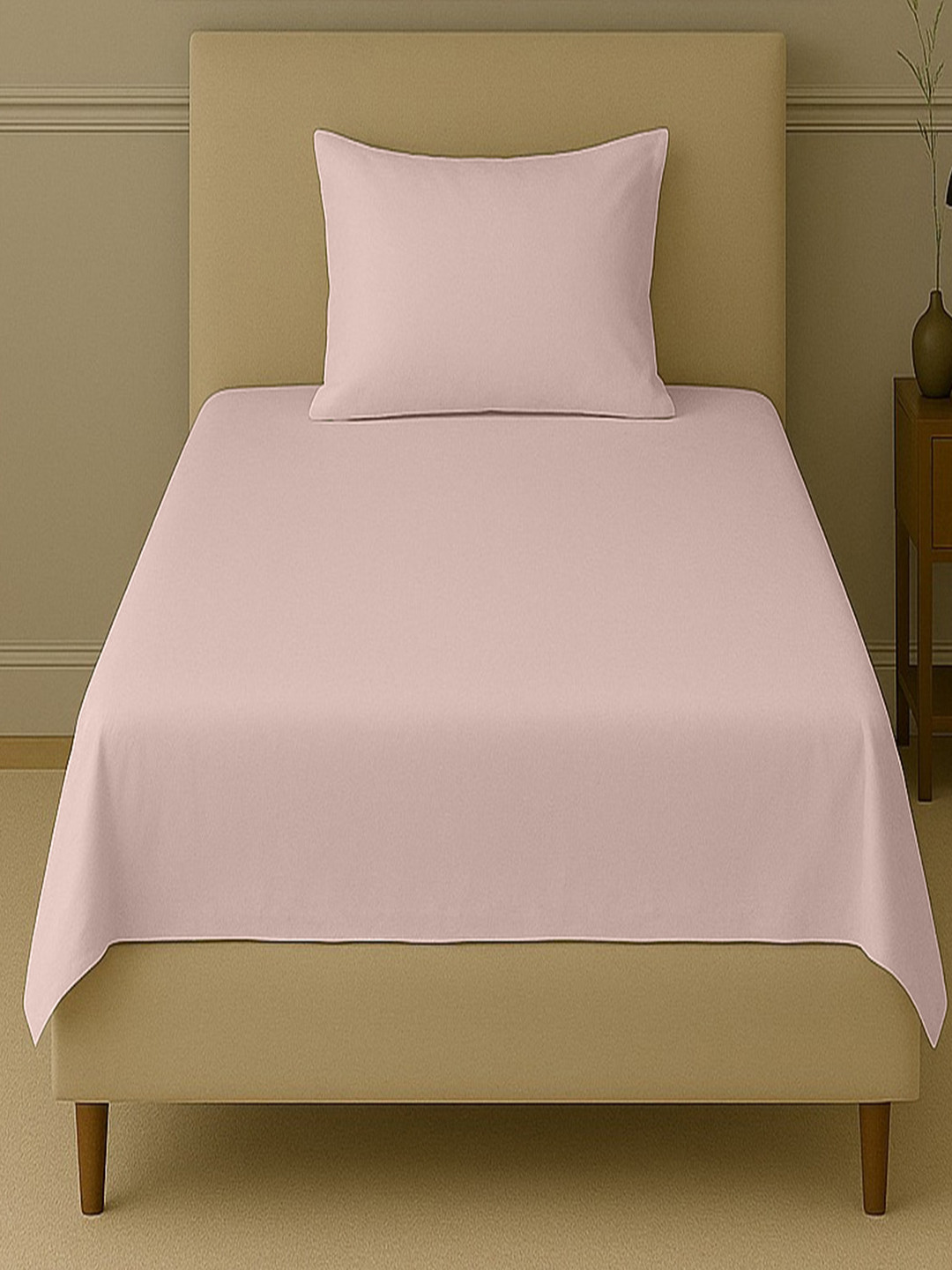Trance Home Linen Rose Cotton 300 TC Single Fine Bedsheet with a Pillow Cover-90 x 54 inches