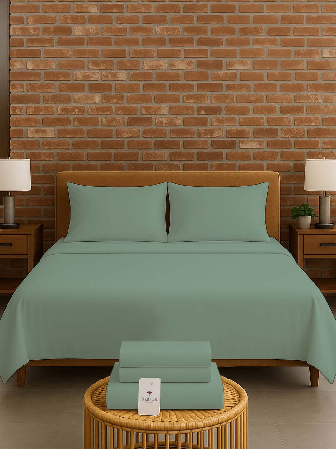 Trance Home Linen Green Bamboo Breathable 300 TC Queen Fine Bedsheet with 2 Pillow Covers-86 x 104 inches